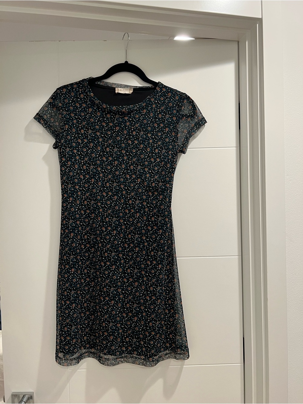 Altar'd State Black Mini Dress with Tiny Floral Print